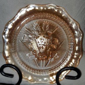 Vintage Carnival Glass Plate (Marigold in color with Iris flower pattern)